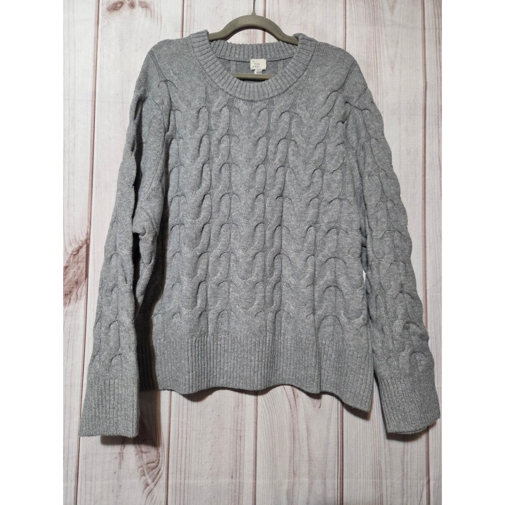 A New Day Womens Gray Cable Knit Crewneck Sweater 1X Oversized‎ Soft Pullover